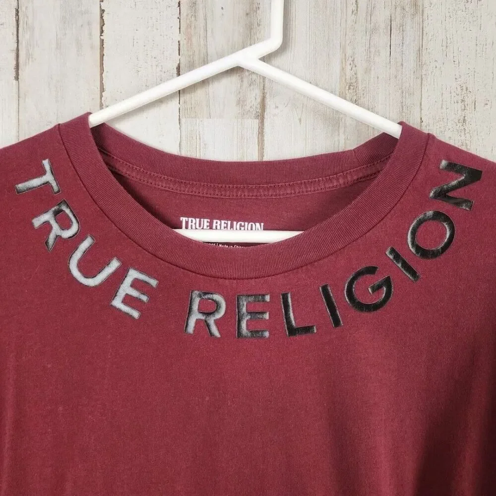 True Religion Long Sleeve Crew Neck Tee Shirt Maroon Size 3XL